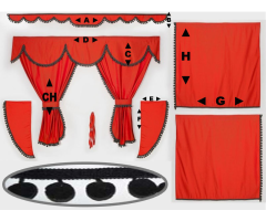 Záclonka komplet červená / bambulky černé*