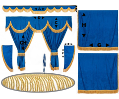 Záclonka komplet modrá / provázky žluté